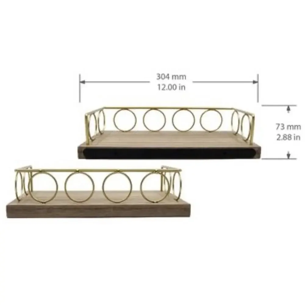 New View‎ Circle Gold Rim Floating Shelf Light Wash Gold Wooden Base Easy Mount